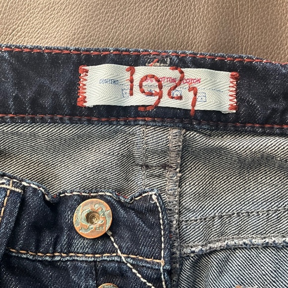 NWOT 1921 Western Glove Works 32/34 Relaxed Distressed Button Fly Jeans Blue - Picture 5 of 10